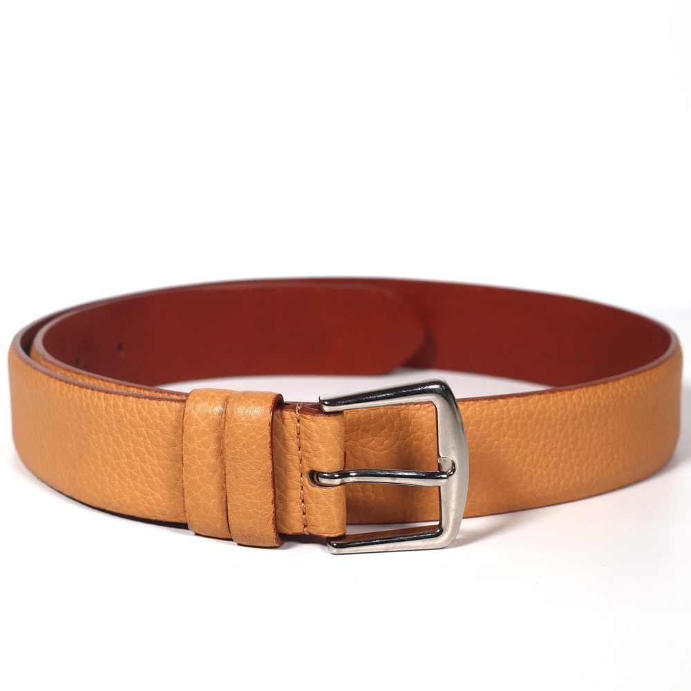 Loro Piana Tan Pebbled Leather Belt Silver Buckle Italy Made Size 80 32 Luxury
